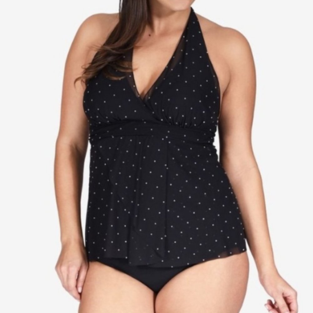 Mazu Swim Sheer‎ Polka Dot Halter Swim Top Size 16